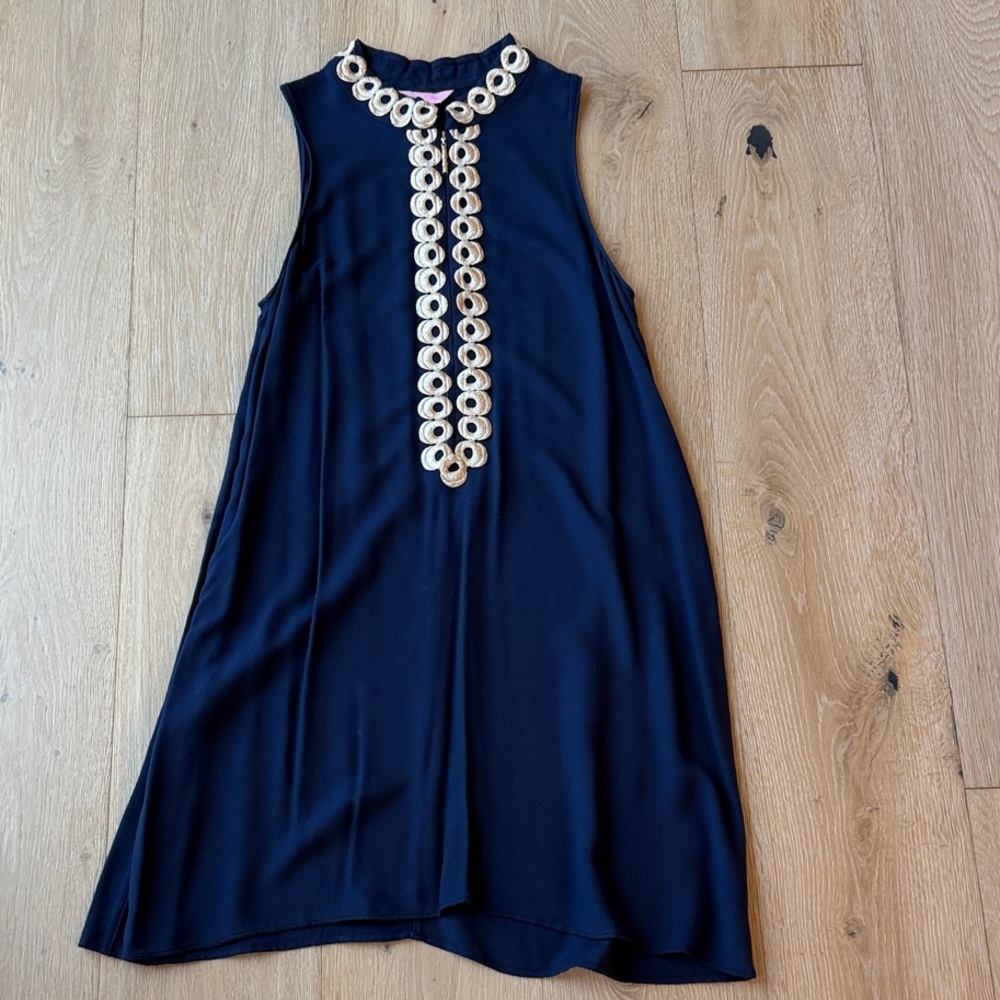 Lilly Pulitzer Navy Dress with Gold Circular Trim
